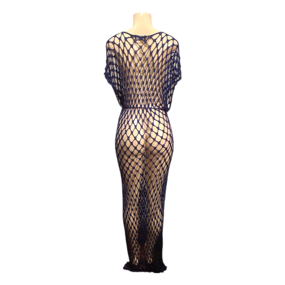 SĀDH | Crochet Maxi Beach Cover-Up Dress – Dark Blue One Size - Picture 2 of 3